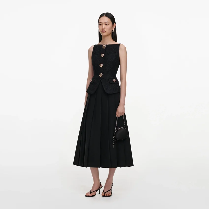 Black Boucle Crepe Midi Dress Black Boucle Crepe Midi Dress