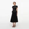 Black Boucle Crystal Trim Chiffon Midi Dress Black Boucle Crystal Trim Chiffon Midi Dress