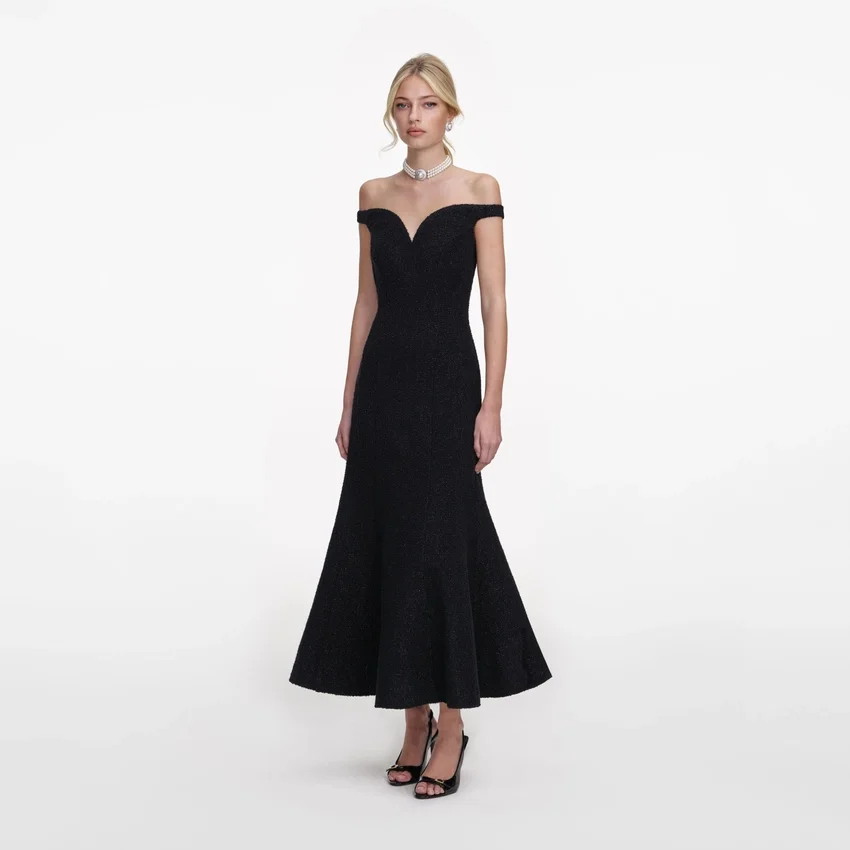 Black Boucle Midi Dress Black Boucle Midi Dress