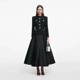 Black Boucle Taffeta Midi Dress