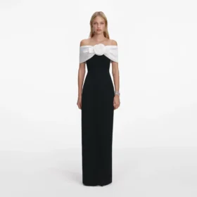 Black Crepe Flower Maxi Dress