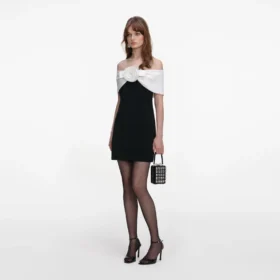 Black Crepe Flower Mini Dress