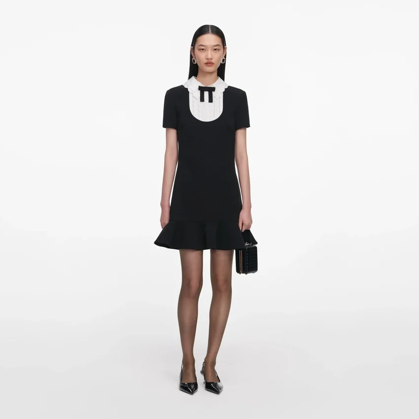 Black Crepe Lace Bib Mini Dress Black Crepe Lace Bib Mini Dress