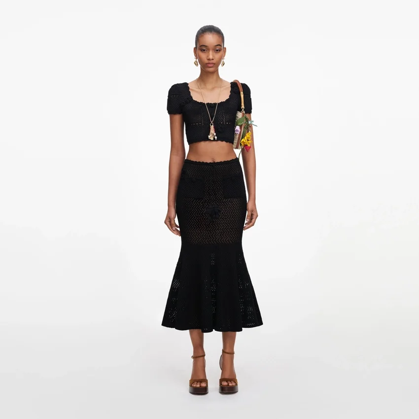 Black Crochet Knit Midi Skirt Black Crochet Knit Midi Skirt