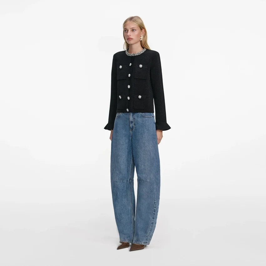 Black Crystal Button Cardigan Black Crystal Button Cardigan