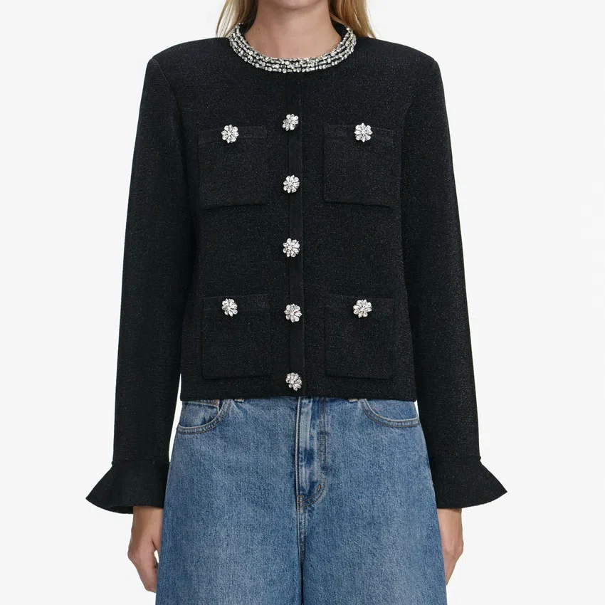 Black Crystal Button Cardigan Black Crystal Button Cardigan