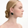 Black Enamel Gold Square Earrings