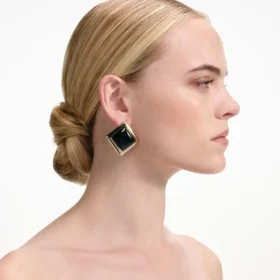 Black Enamel Gold Square Earrings