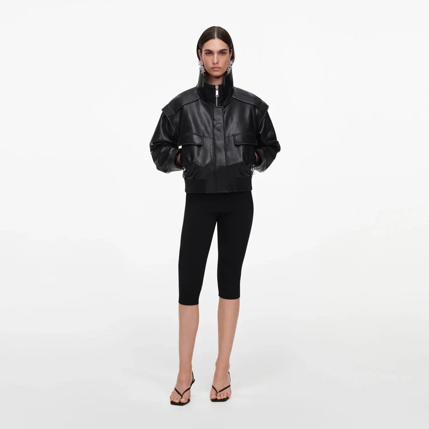 Black Faux Leather Bomber Jacket Black Faux Leather Bomber Jacket