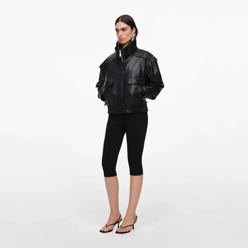 Black Faux Leather Bomber Jacket Black Faux Leather Bomber Jacket