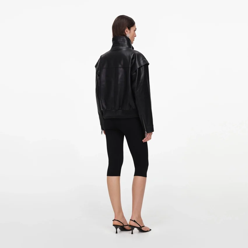 Black Faux Leather Bomber Jacket Black Faux Leather Bomber Jacket