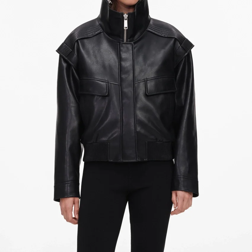 Black Faux Leather Bomber Jacket Black Faux Leather Bomber Jacket