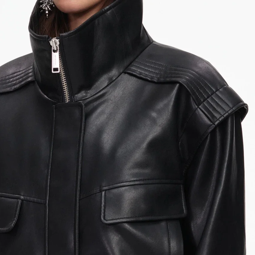 Black Faux Leather Bomber Jacket Black Faux Leather Bomber Jacket