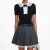 Black Knit Lace Collar Top