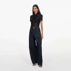 Black Lace Tie Neck Top