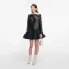 Black Leather Contrast Collar Jacket Black Leather Contrast Collar Jacket
