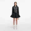 Black Leather Contrast Collar Jacket Black Leather Contrast Collar Jacket