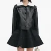 Black Leather Contrast Collar Jacket Black Leather Contrast Collar Jacket