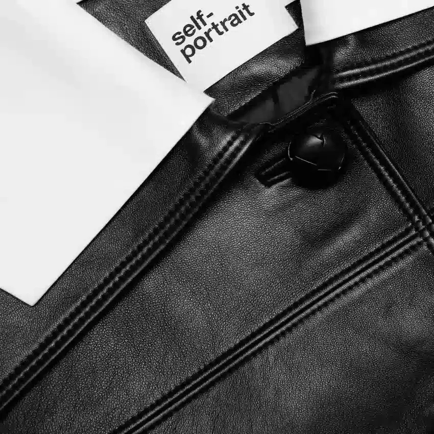 Black Leather Contrast Collar Jacket Black Leather Contrast Collar Jacket