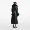 Black Leather Faux Fur Collared Coat Black Leather Faux Fur Collared Coat