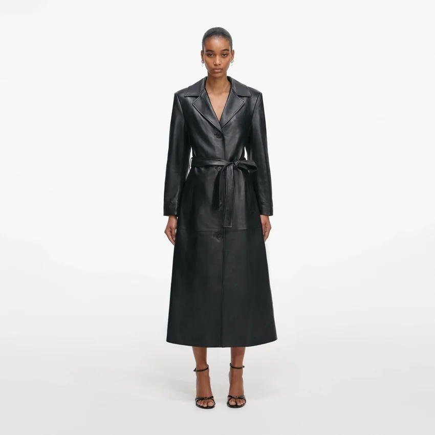 Black Leather Faux Fur Collared Coat Black Leather Faux Fur Collared Coat