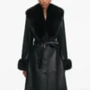 Black Leather Faux Fur Collared Coat Black Leather Faux Fur Collared Coat