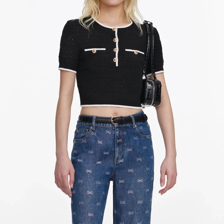 Black Pointelle Knit Top Black Pointelle Knit Top