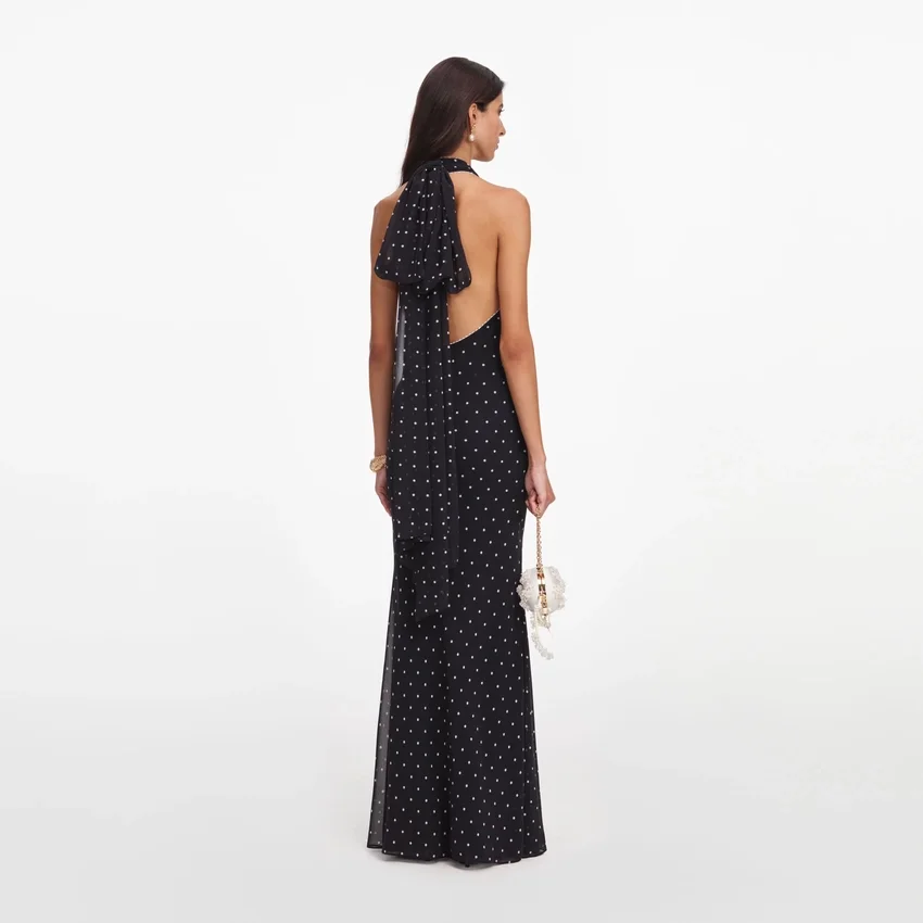 Black Polka Dot Halter Neck Maxi Dress Black Polka Dot Halter Neck Maxi Dress
