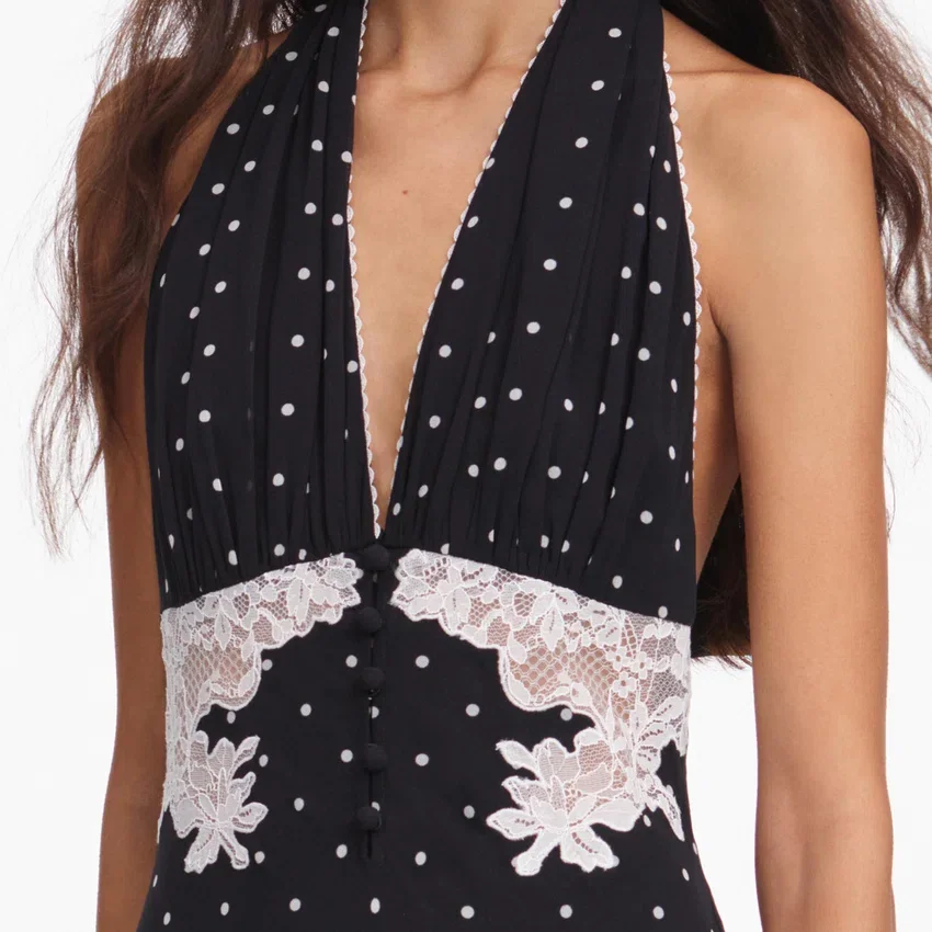Black Polka Dot Halter Neck Maxi Dress Black Polka Dot Halter Neck Maxi Dress