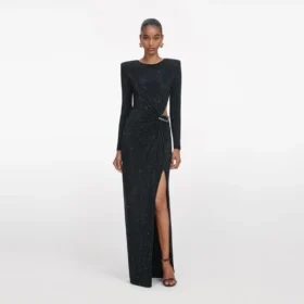 Black Rhinestone Embellished Maxi Dress