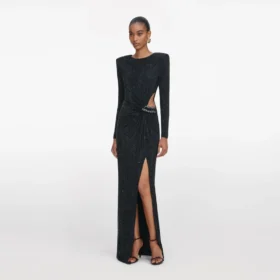 Black Rhinestone Embellished Maxi Dress