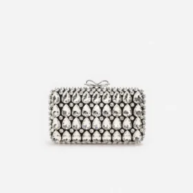 Black Satin Crystal Clutch Bag