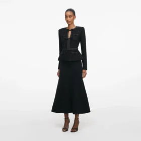 Black Sequin Knit Tailored Midi Dress
