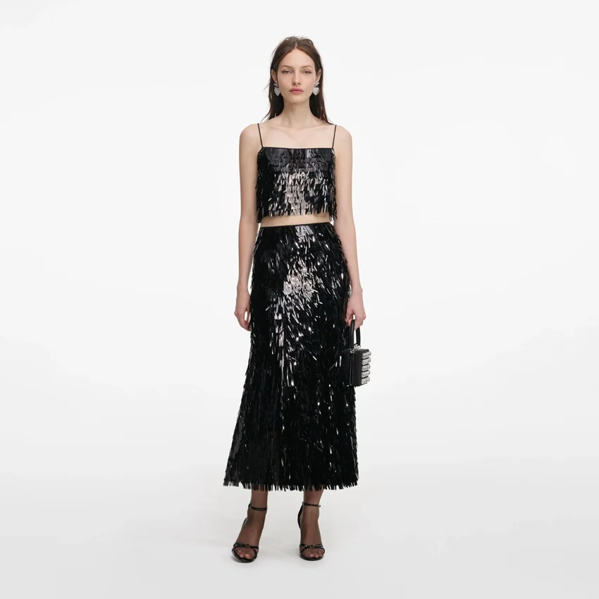 Black Sequin Midi Skirt Black Sequin Midi Skirt