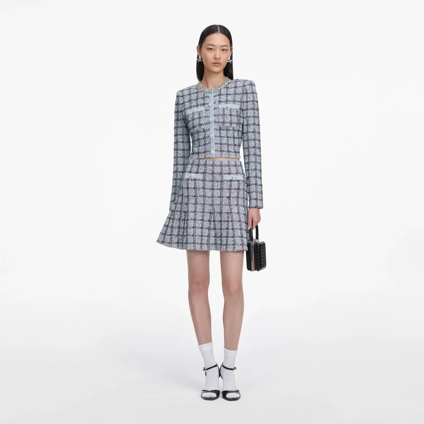 Blue Check Knit Mini Skirt Blue Check Knit Mini Skirt