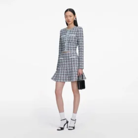 Blue Check Knit Mini Skirt
