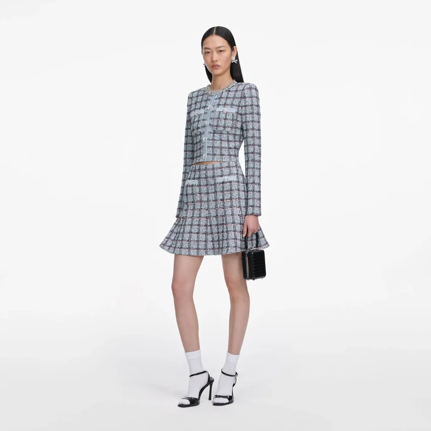 Blue Check Knit Mini Skirt Blue Check Knit Mini Skirt