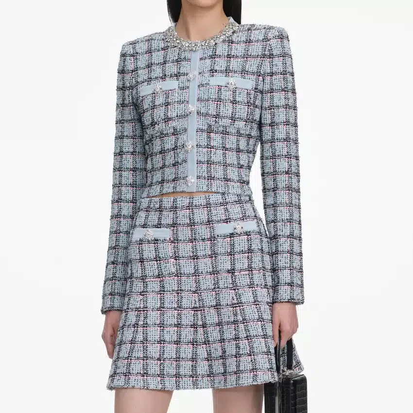 Blue Check Knit Mini Skirt Blue Check Knit Mini Skirt