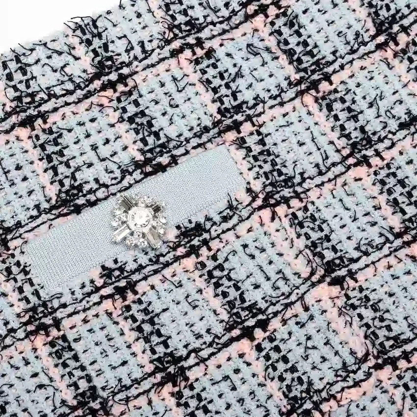 Blue Check Knit Mini Skirt Blue Check Knit Mini Skirt