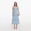 Blue Chiffon Lace Tiered Midi Dress