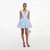 Blue Cotton Embroidered Mini Dress