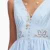 Blue Cotton Embroidered Mini Dress