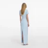 Blue Crepe Embellished Bow Maxi Dress