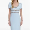 Blue Crepe Embellished Bow Maxi Dress