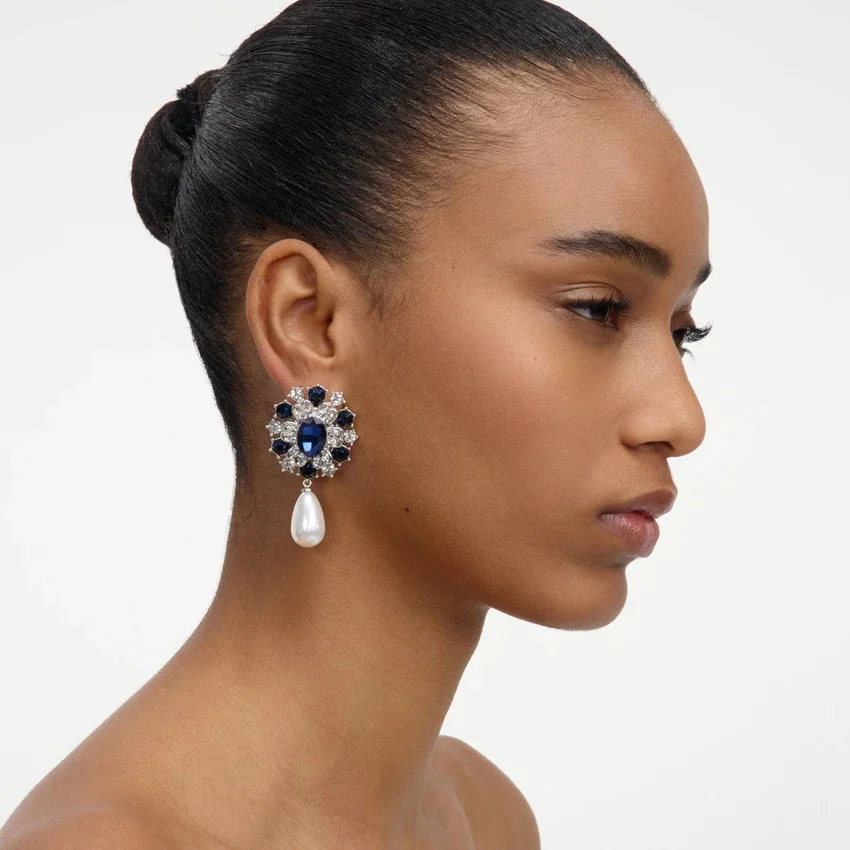 Blue Crystal Pearl Droplet Earring Blue Crystal Pearl Droplet Earring