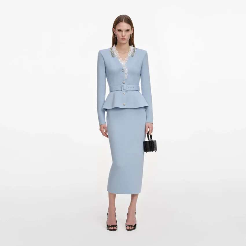 Blue Crystal Trim Knit Midi Dress Blue Crystal Trim Knit Midi Dress