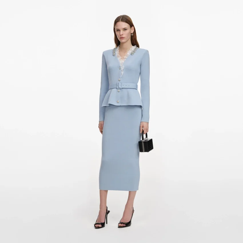 Blue Crystal Trim Knit Midi Dress Blue Crystal Trim Knit Midi Dress