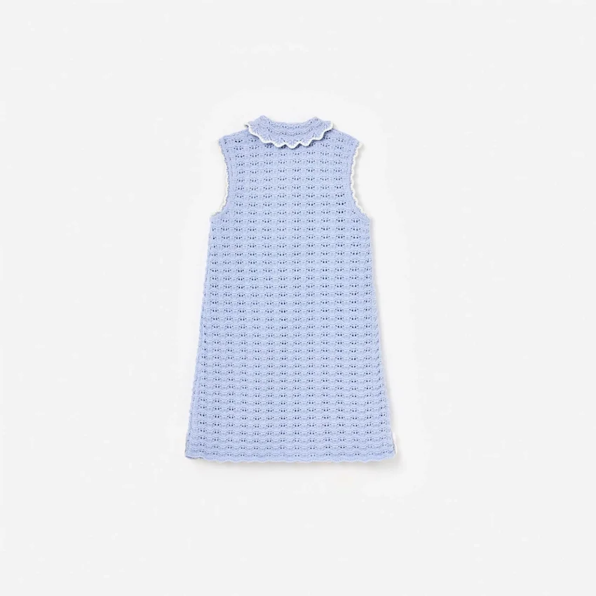 Blue Daisy Trim Pointelle Knitted Dress Blue Daisy Trim Pointelle Knitted Dress