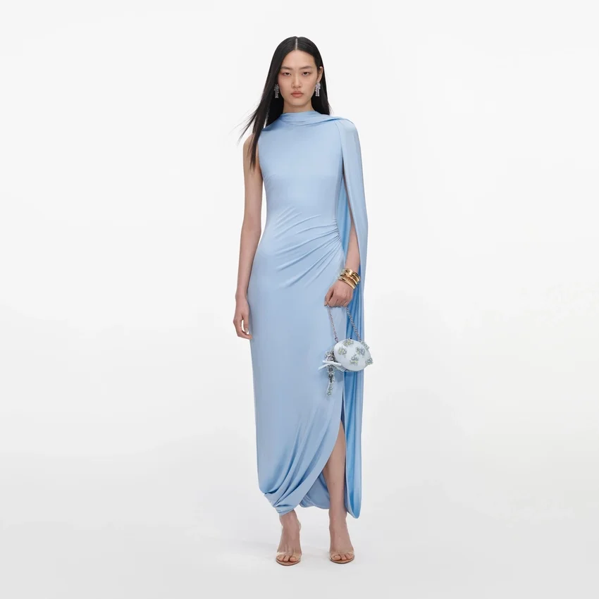 Blue Jersey Draped Maxi Dress Blue Jersey Draped Maxi Dress