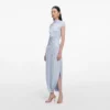 Blue Jersey Gathered Midi Dress